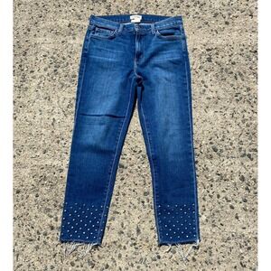 L'agence Jeans‎ Womens 27x25 Angelique Blue Stretch Denim Studded Crop Fray
